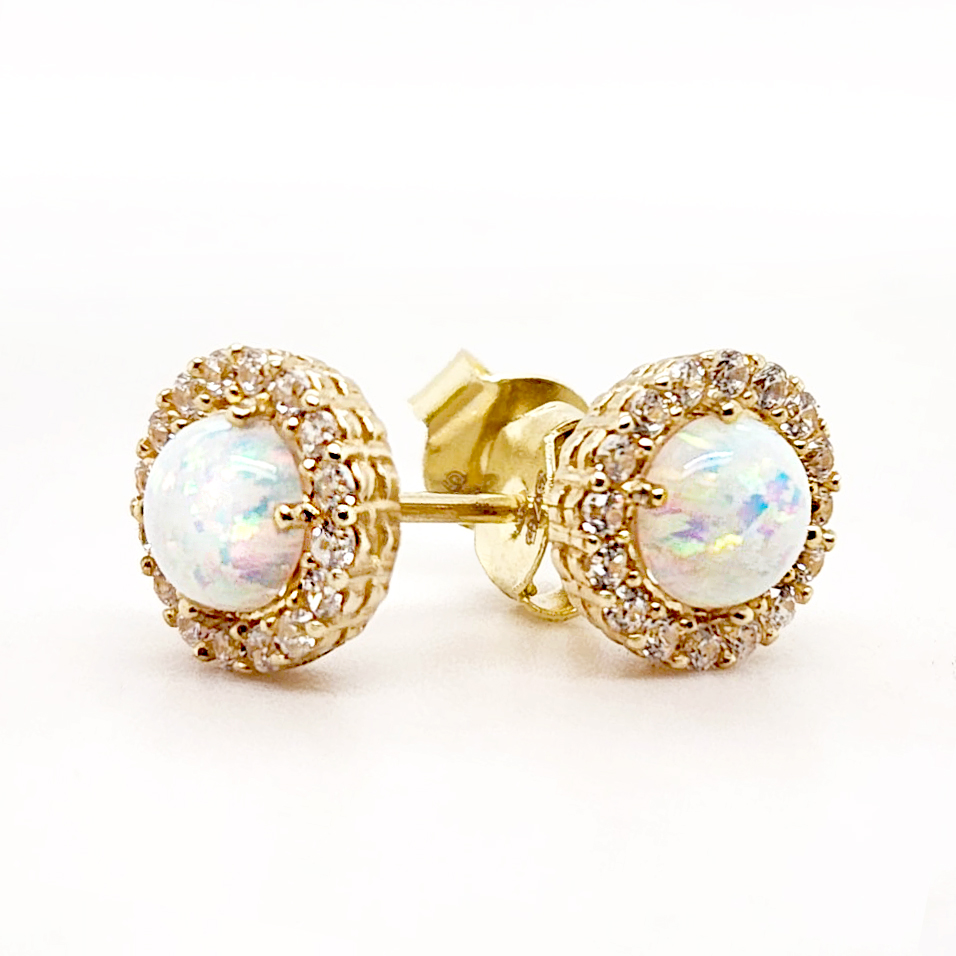 9Y OPAL & CZ CIRCLE STUD