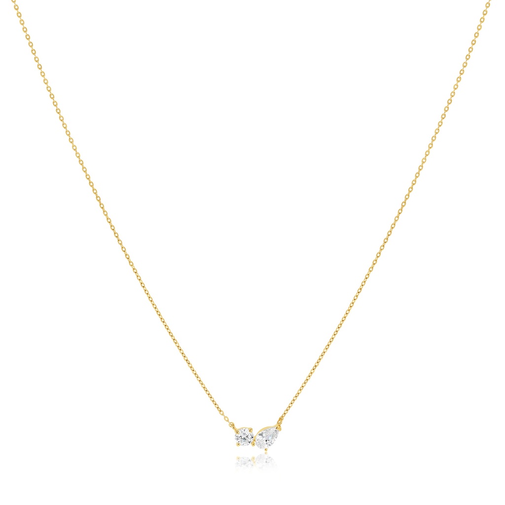 9Y TOI ET MOI CIRCLE & PEAR CZ SET NECKLACE