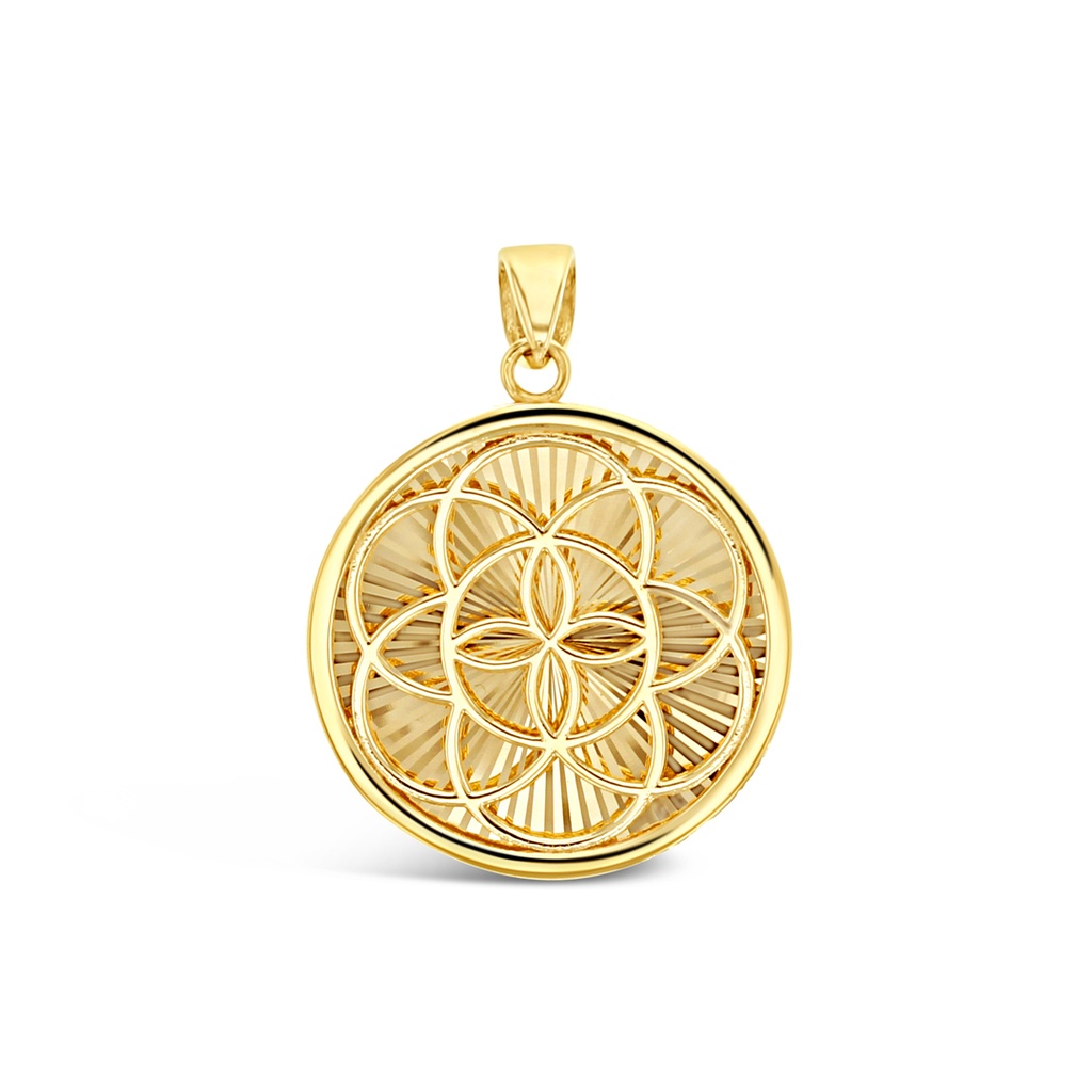 ### 9Y MANDALA CIRCLE WITH STRIPED RIDGE BACK PENDANT