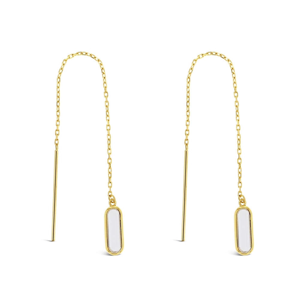 ## 9Y DROP THREAD CHAIN WITH LONG OVAL STONE - CLEAR