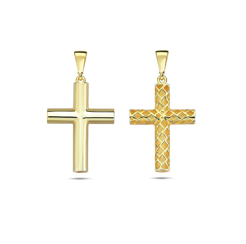 ### 9Y CYLINDER CROSS OPEN DIAMOND BACK PENDANT