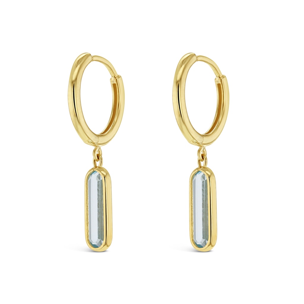 ## 9Y HUGGIE WITH DROP LONG OVAL STONE - LIGHT BLUE