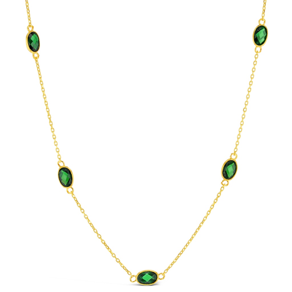 ### 9Y CHAIN WITH GREEN STONE OVALS NECKLACE