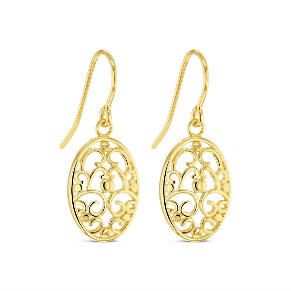 ## 9Y FANCY FILIGREE OVAL DROP WITH SOLID WIRE HOOK