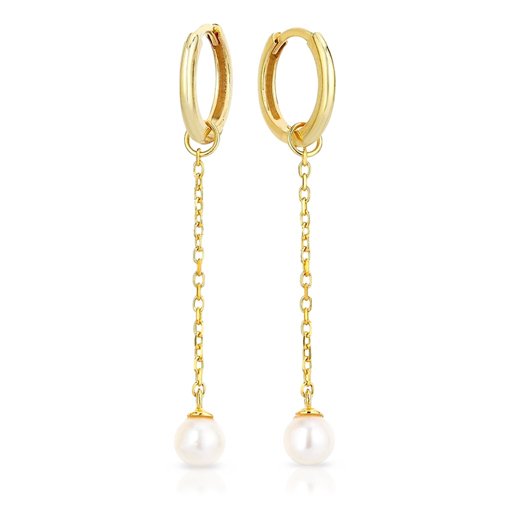 9Y PLAIN HUGGIE WITH PEARL CHAIN DROP