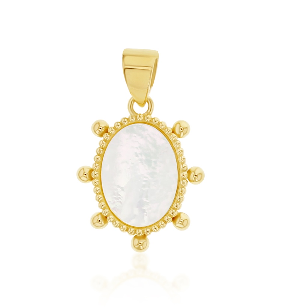 ## 9Y M.O.P OVAL WITH BEADED BALL BORDER PENDANT