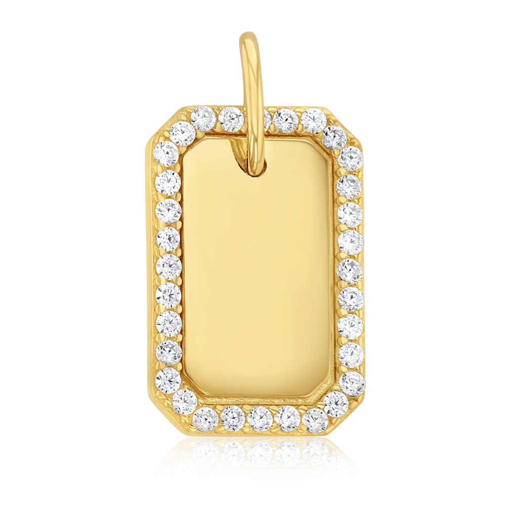 9Y CLOSED BEVELLED EDGE RECTANGLE WITH CZ BORDER PENDANT