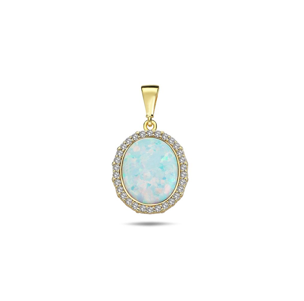## 9Y DOMED OVAL OP WITH CZ BORDER PENDANT