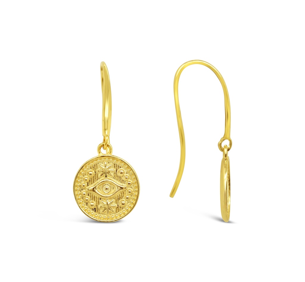 ### 9Y MEDALLION EVIL EYE DROP EARRING