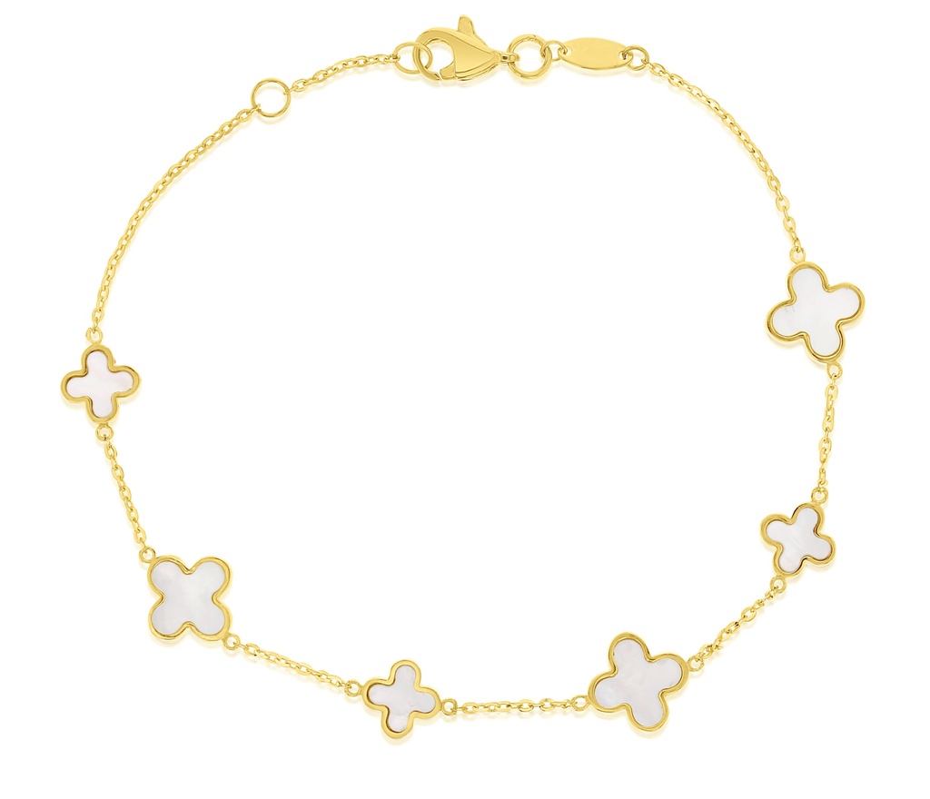 9Y ALTERNATING CHAIN WITH M.O.P. CLOVER BRACELET