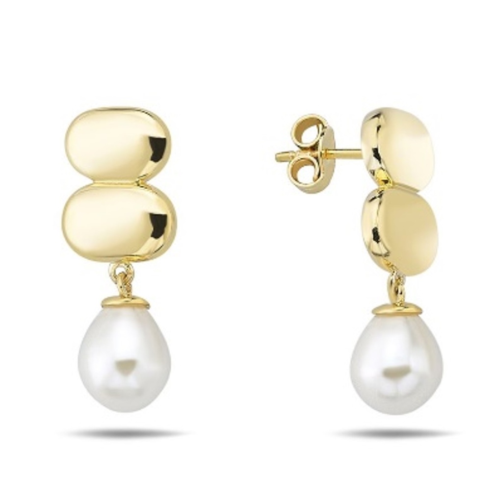### 9Y DOUBLE OVAL STUD WITH PEARL DROP