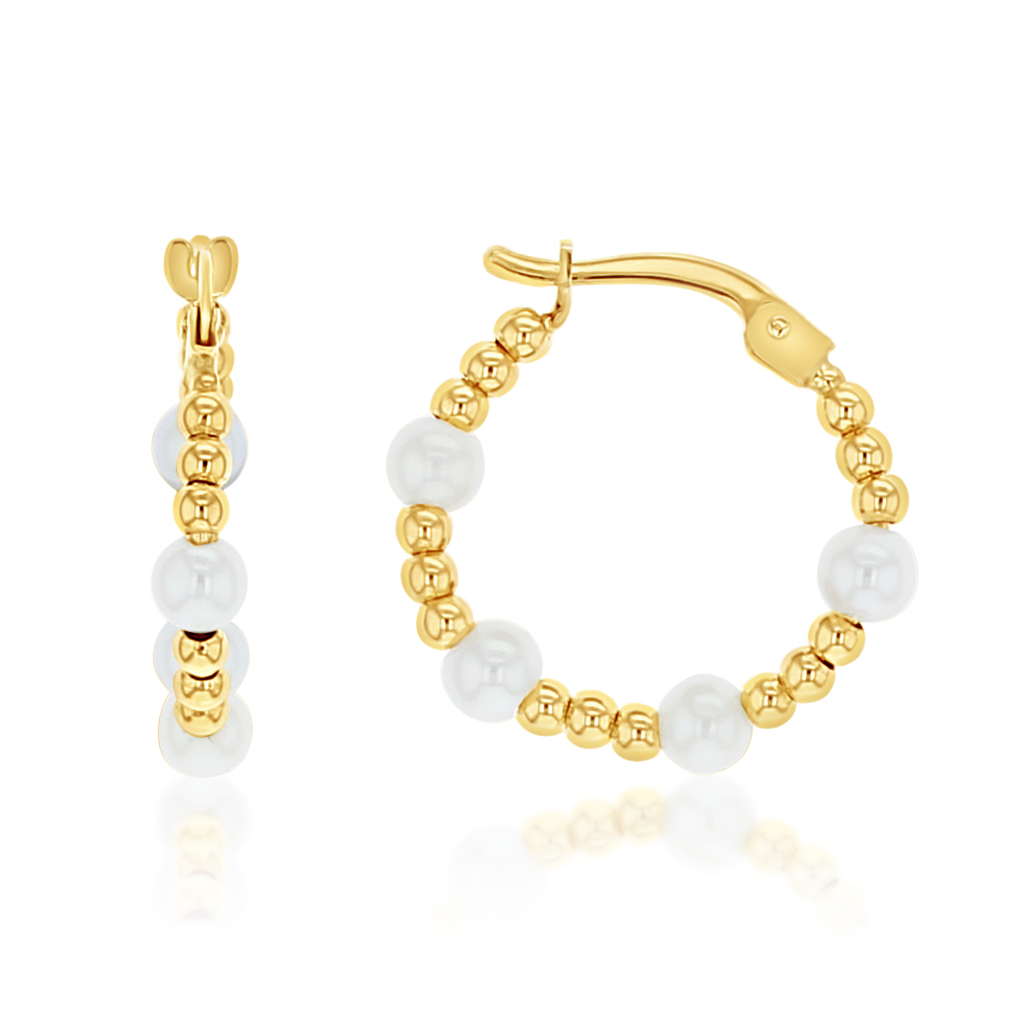 9Y GOLD BALL AND FRESHWATER PEARL 15MM HOOP