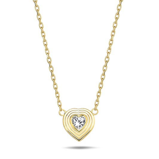 9Y CZ HEART WITH MULTI RIDGED BORDER NECKLACE