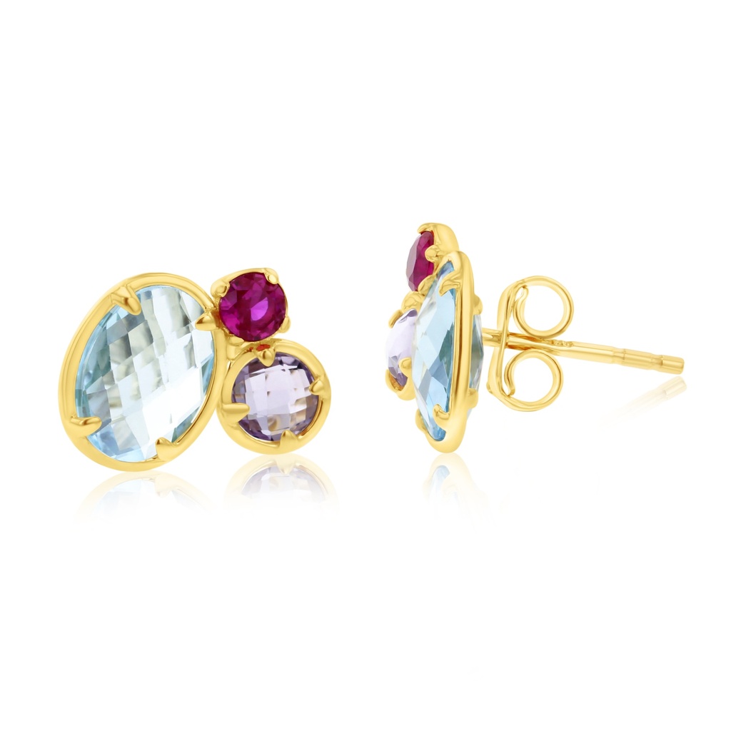 ### 9Y TRIO MULTISTONE CLUSTER STUD EARRING