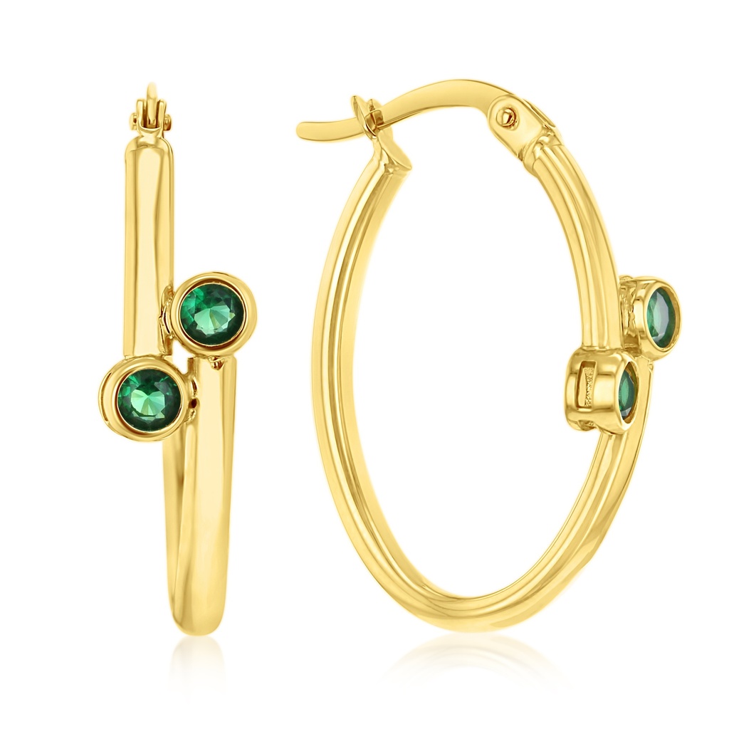 9Y DOUBLE ROUND GREEN CZ OVERLAP OVAL HOOP