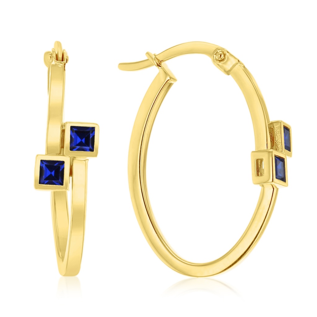 9Y DOUBLE SQUARE BLUE CZ OVERLAP OVAL HOOP