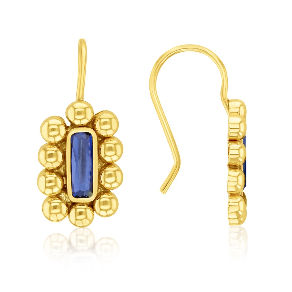 9Y BLUE STONE RECTANGLE HOOK DROP EARRING WITH BUBBLE BORDER
