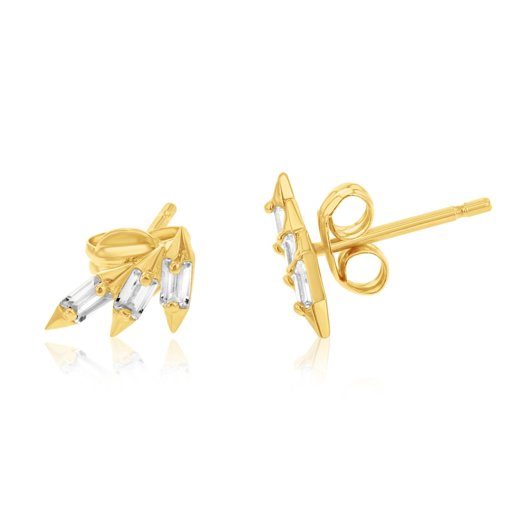 9Y MULTI CZ BAGUETTE FLARED STUD EARRING