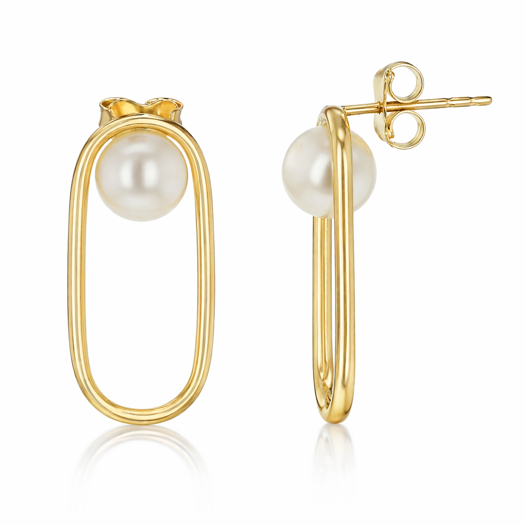 9Y OVAL OPEN STUD EARRING WITH PEARL CENTRE