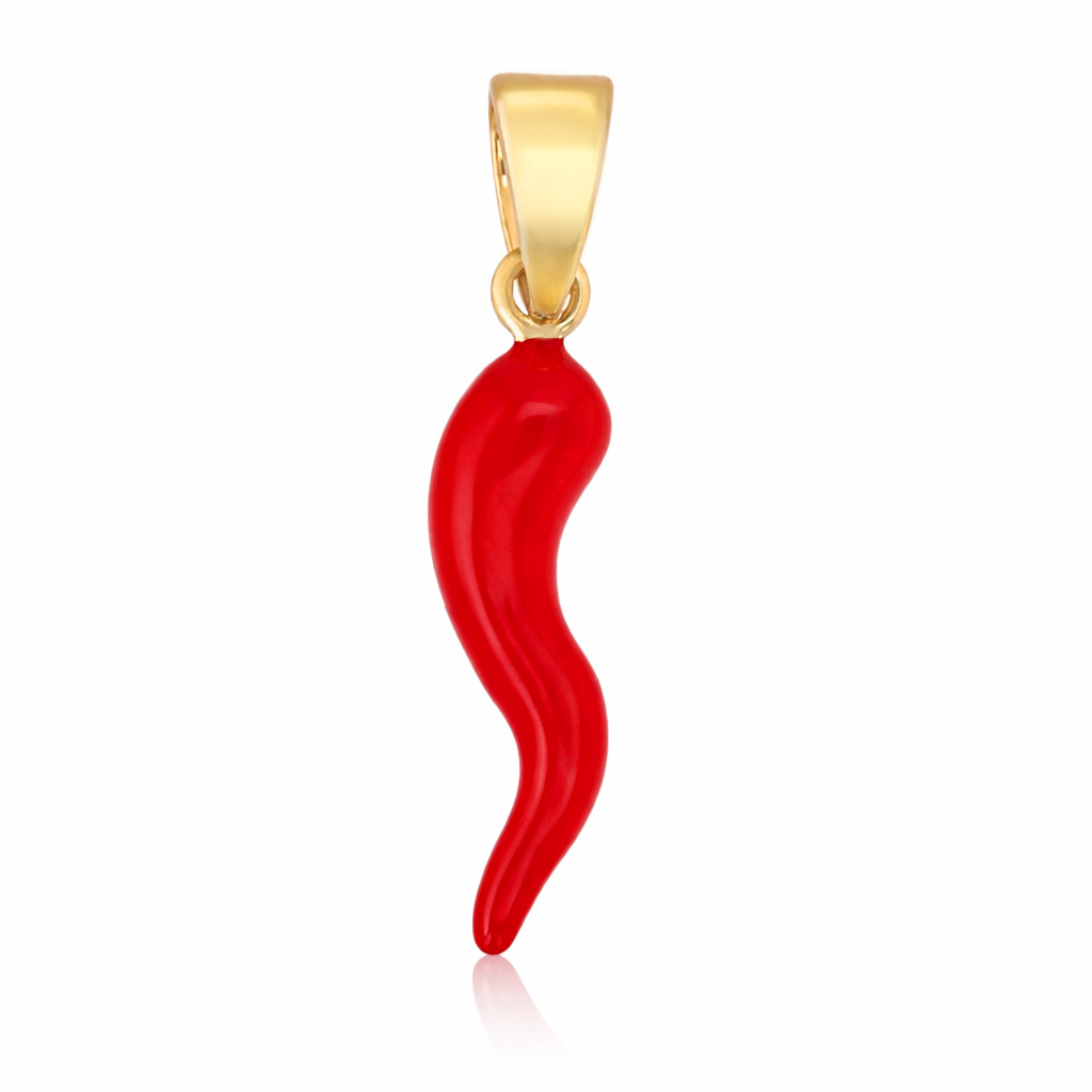 9Y MINI HORN CHILLI PENDANT WITH RED ENAMEL - 12.5MM