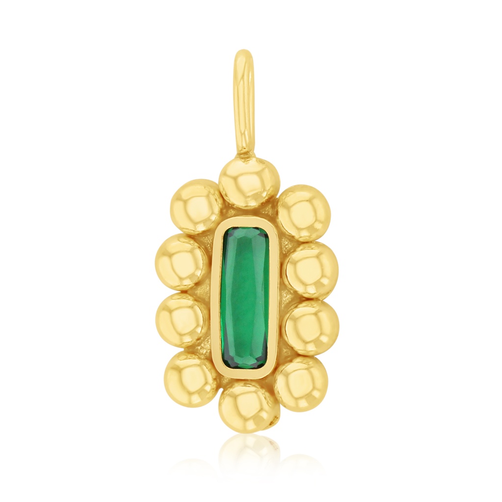 9Y GREEN STONE RECTANGLE PENDANT WITH BUBBLE BORDER