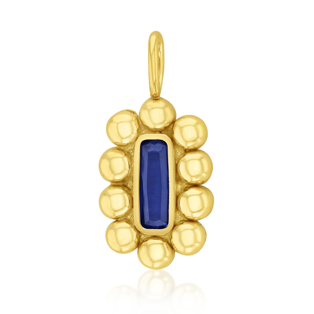 9Y BLUE STONE RECTANGLE PENDANT WITH BUBBLE BORDER