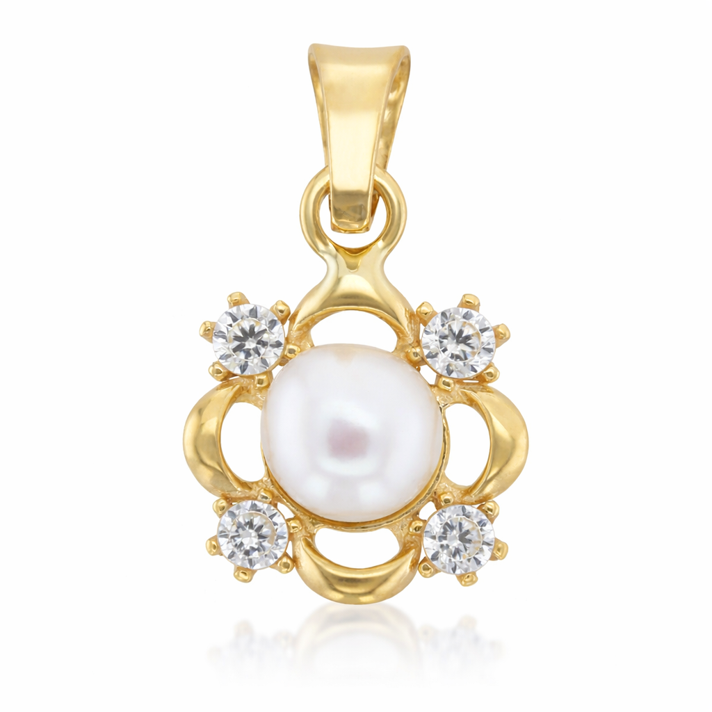 9Y PEARL WITH CZ SWIRL BORDER PENDANT