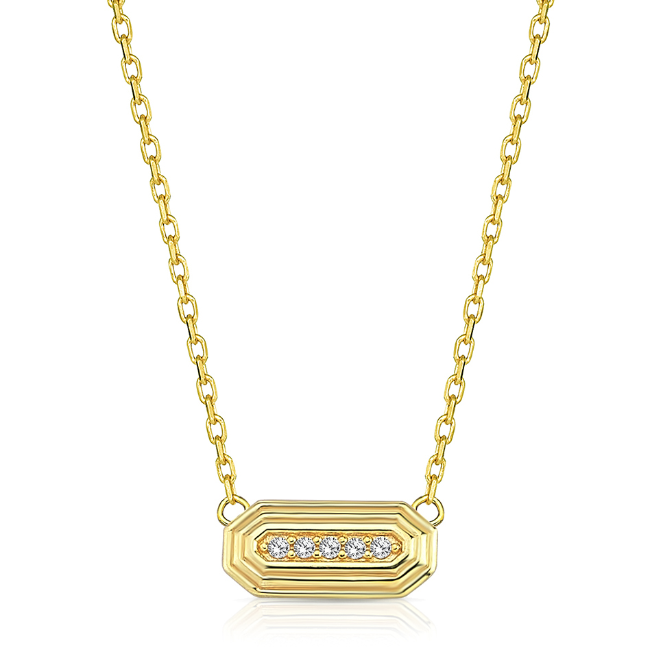 9Y RECTANGULAR DISC NECKLACE WITH CZ'S