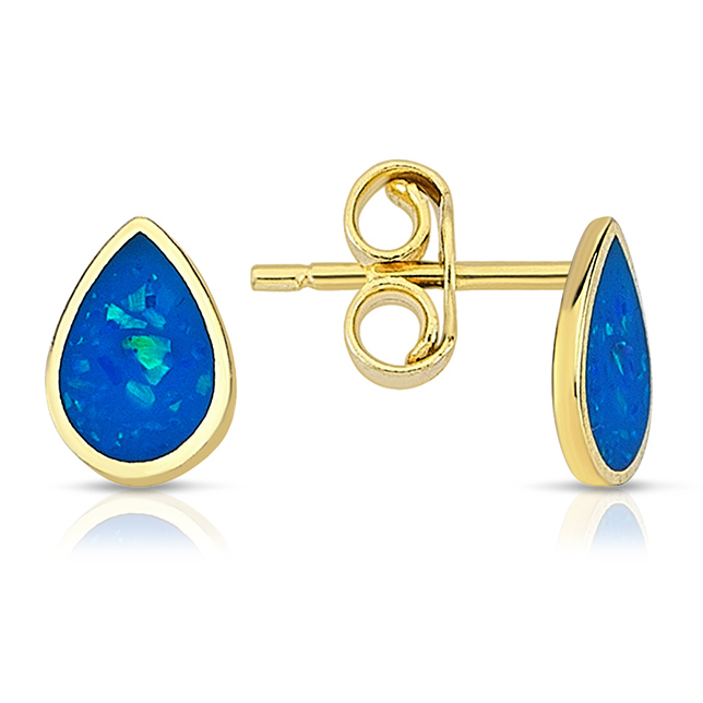 9Y TEARDROP STUD WITH SYNTHETIC OPAL