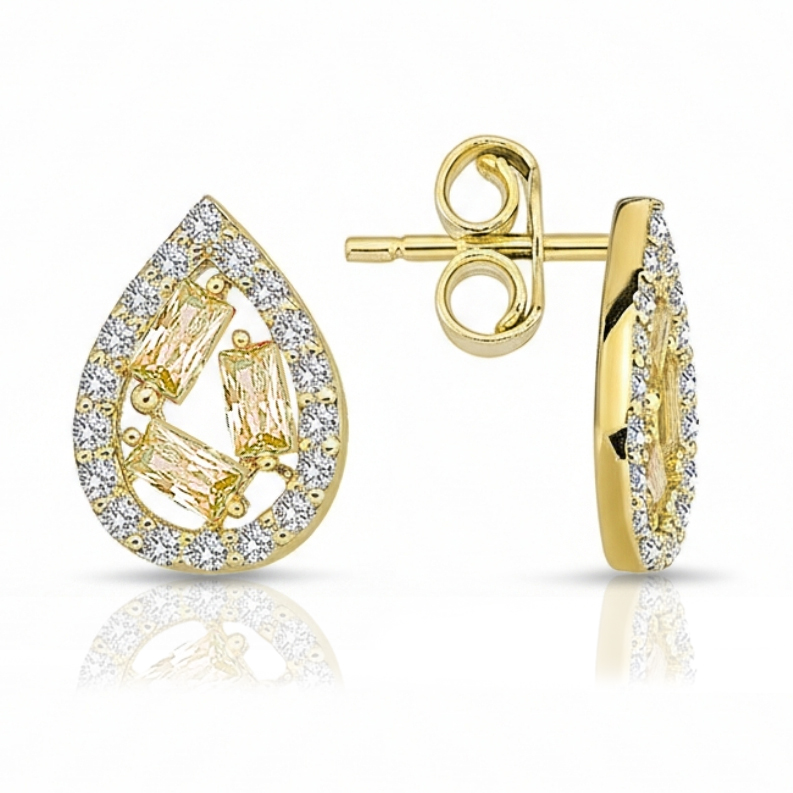 9Y CZ TEARDROP STUD WITH YELLOW STONES