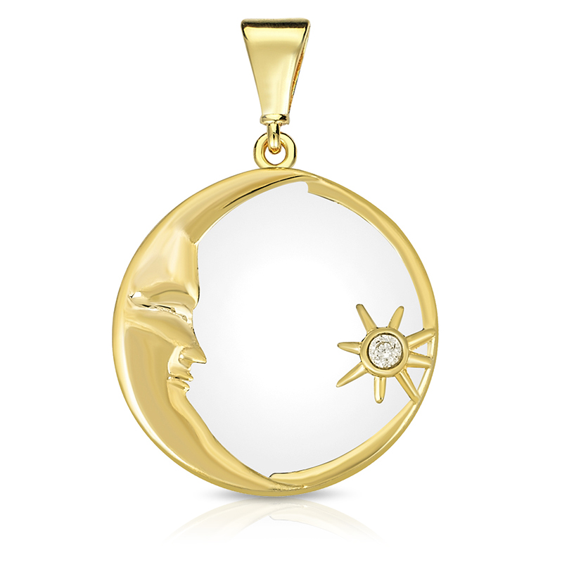 9Y MOON & CZ STAR PENDANT WITH WHITE ENAMEL