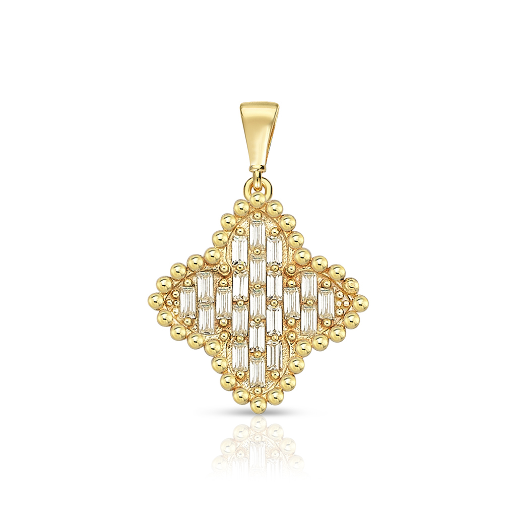 9Y POINTED CLOVER PENDANT WITH RECTANGLE C.Z. STONES