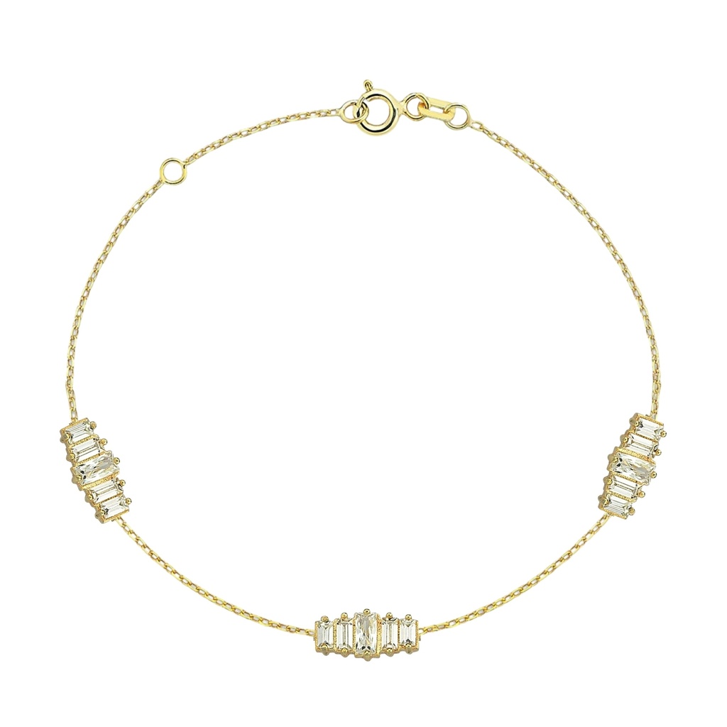 9Y FINE CABLE BRACELET WITH THREE CUT CRYSTAL BARS