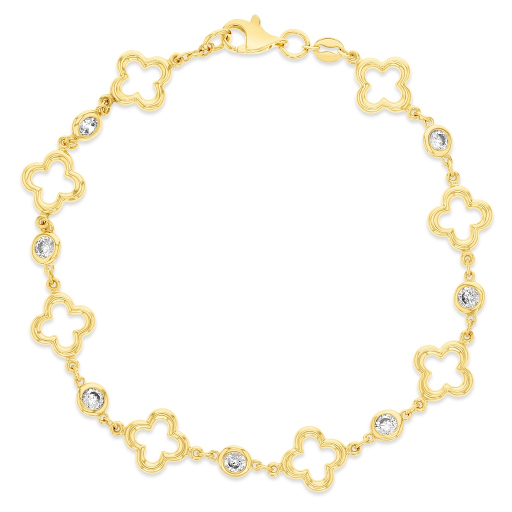 9Y OPEN FOUR LEAF CLOVER BRACELET WITH CZ'S