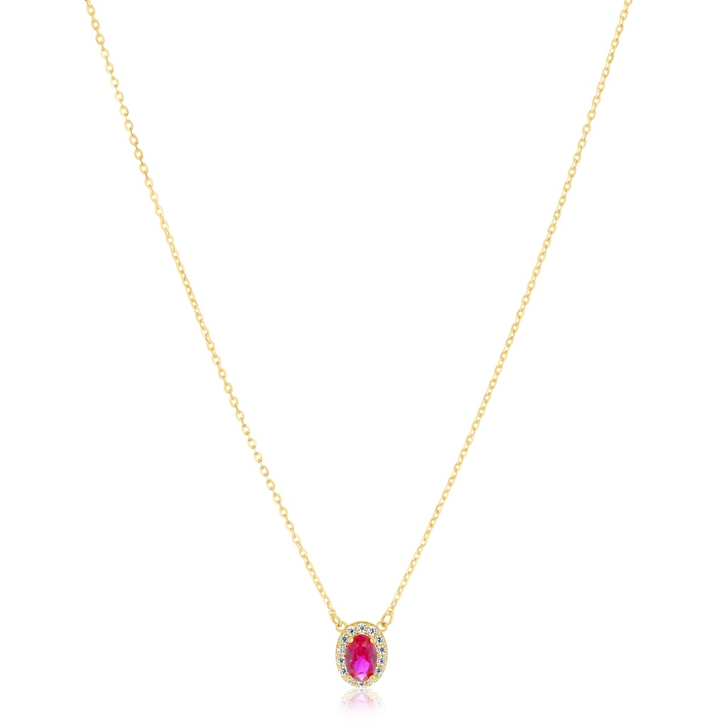 9Y HALO SYNTHETIC RUBY PENDANT NECKLACE