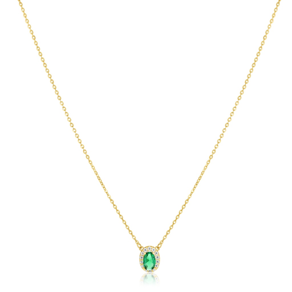 9Y HALO SYNTHETIC EMERALD PENDANT NECKLACE