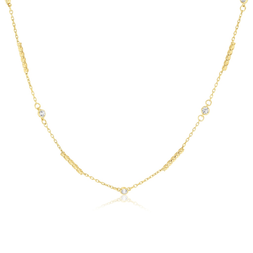 9Y STATION NECKLACE WITH CZ'S AND TWISTED BAR SEGMENTS