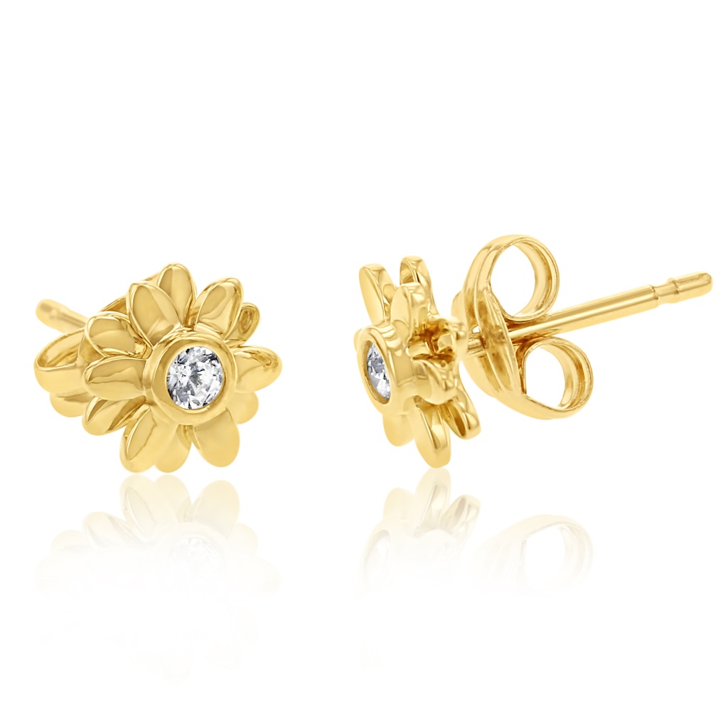 9Y FLOWER STUD WITH CZ EARRING