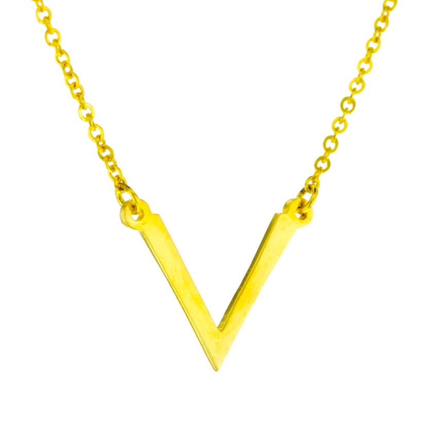 V POINT PENDANT ON FINE HAMMERED CABLE CHAIN