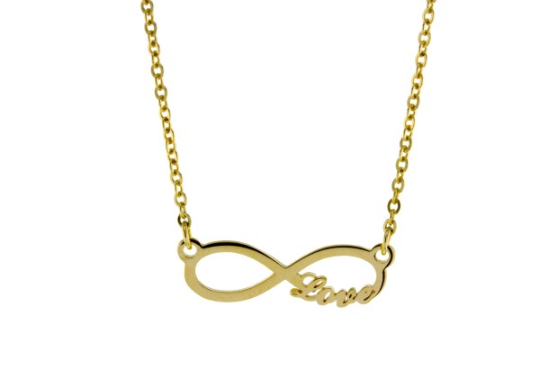INIFINITY WITH LOVE ON FINE HAMMERED CABLE CHAIN