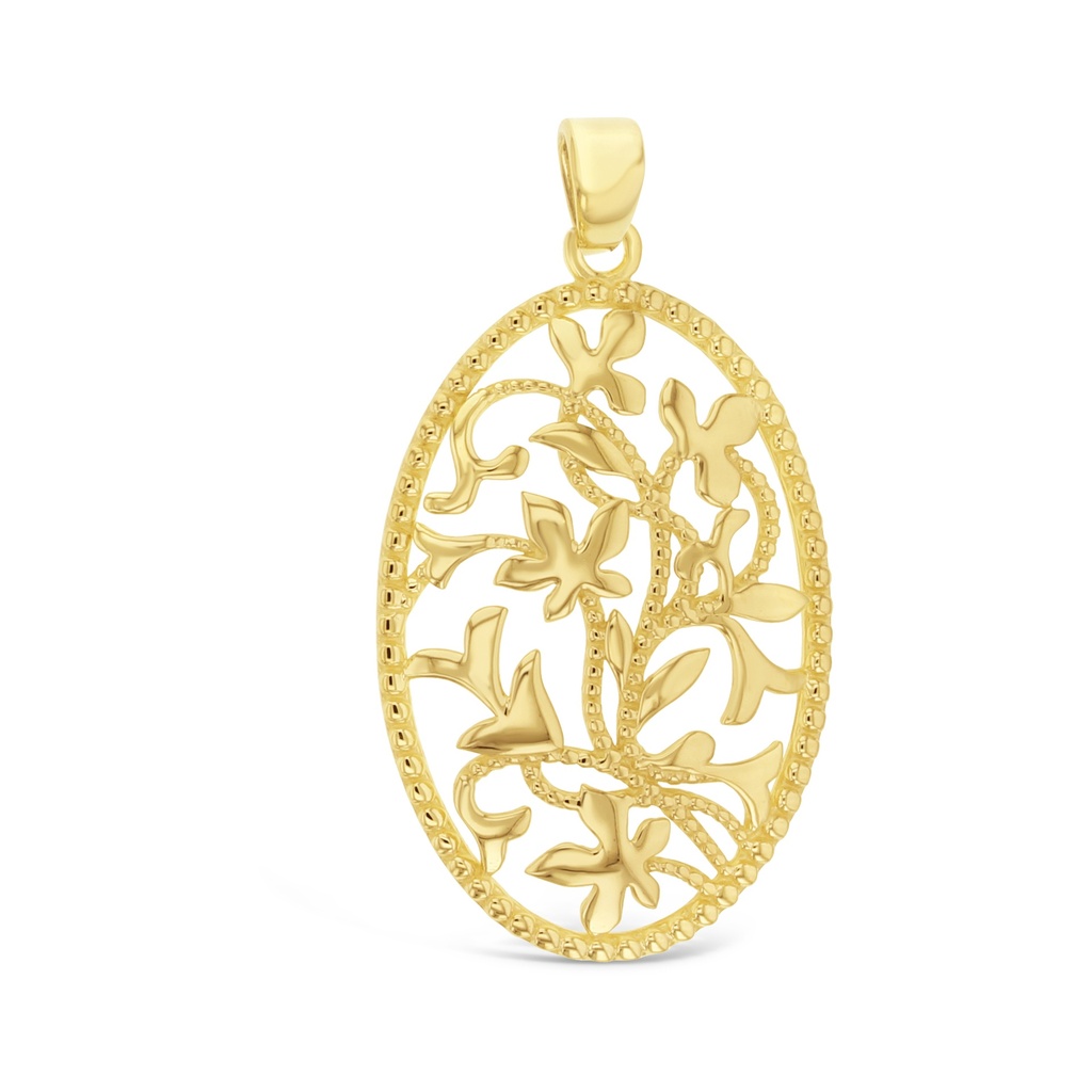 ## 9Y OVAL FLOWER FILIGREE PENDAN