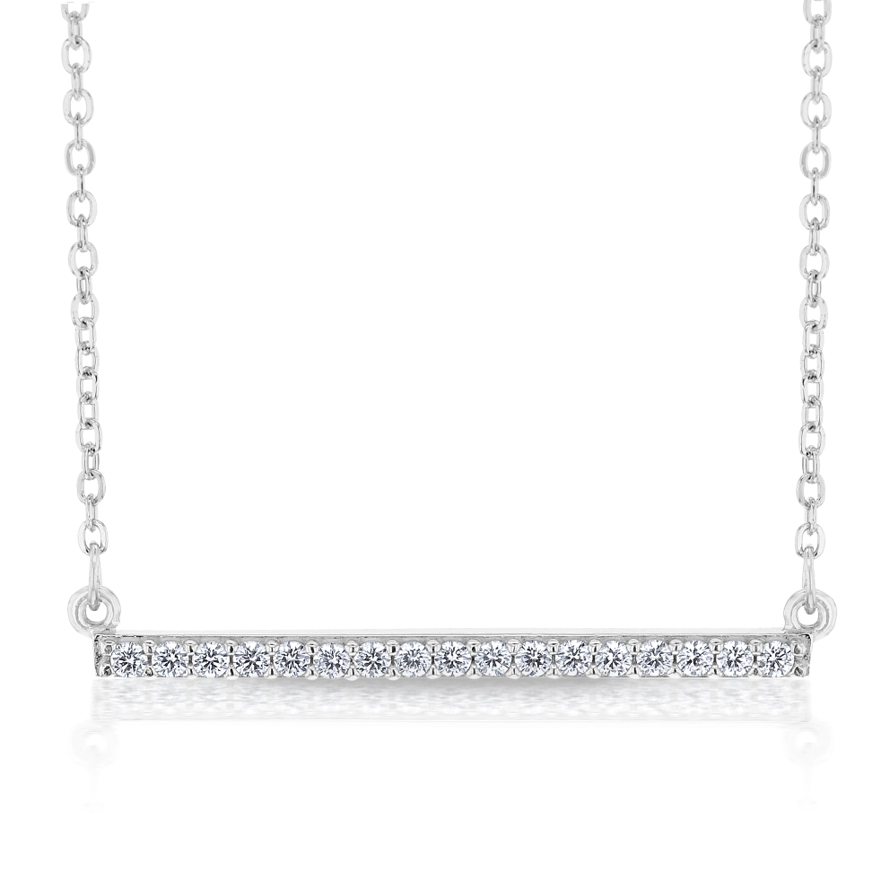 CZ STRAIGHT BAR ON FINE HAMMERED CABLE CHAIN