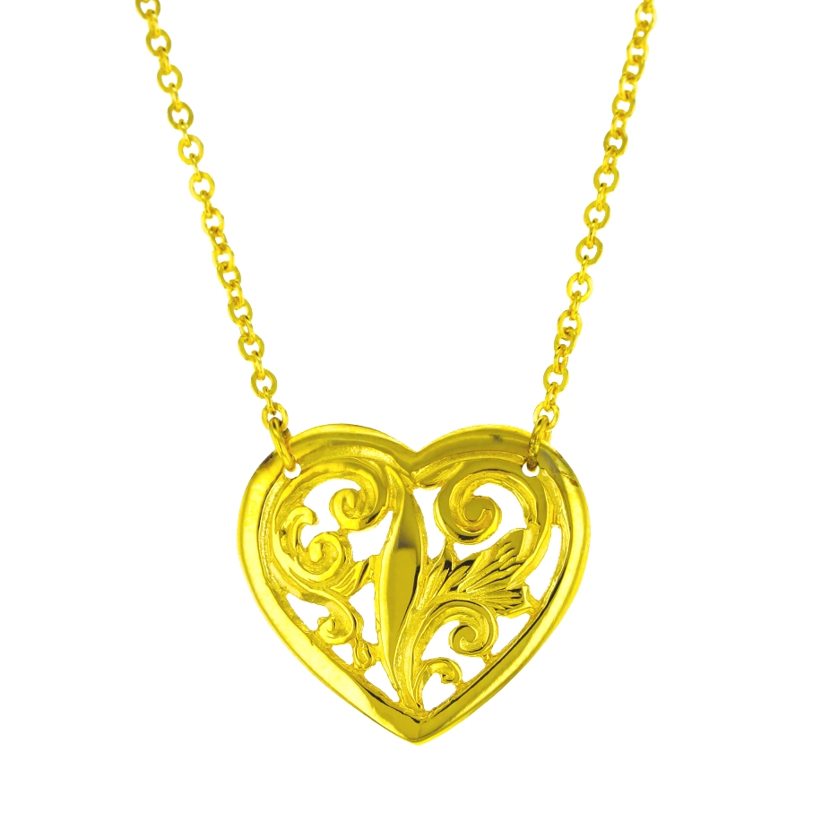 FILIGREE HEART ON FINE HAMMERED CABLE CHAIN