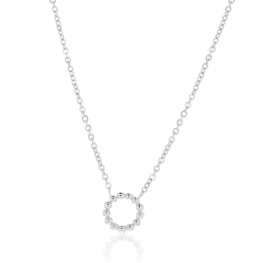 BEADED CIRCLE ON FINE HAMMERED CABLE CHAIN