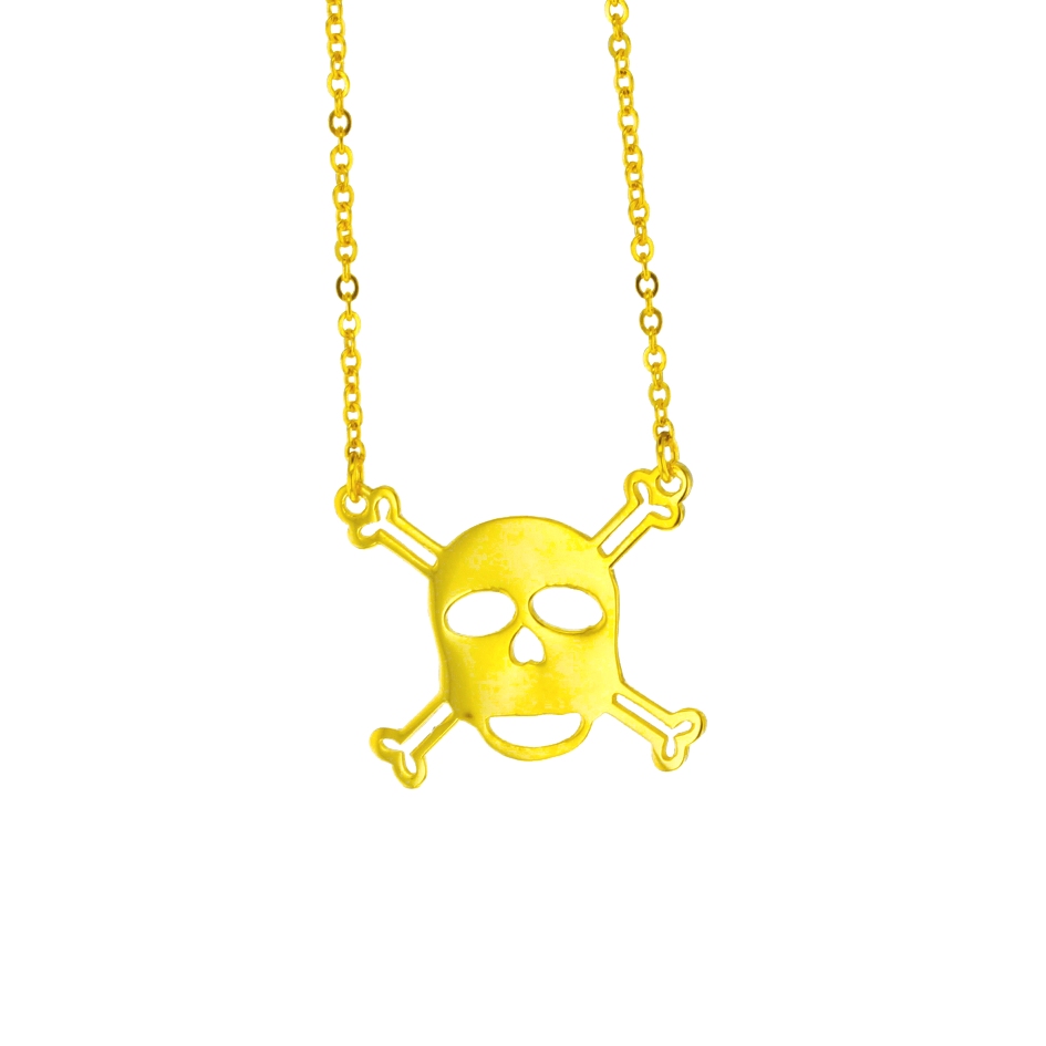 LARGE SKULL AND CROSSBONES ON FINE HAMMERED CABLE CHAIN