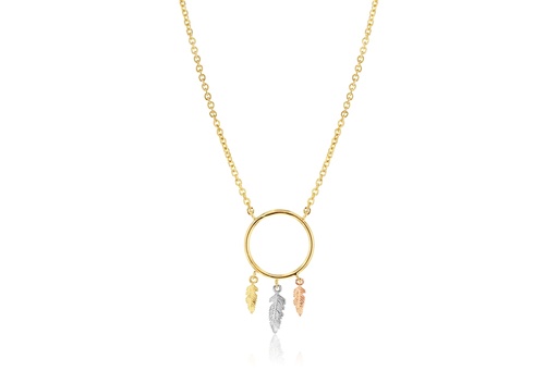 OPEN CIRCLE WITH FEATHERS ON FINE HAMMERED CABLE CHAIN