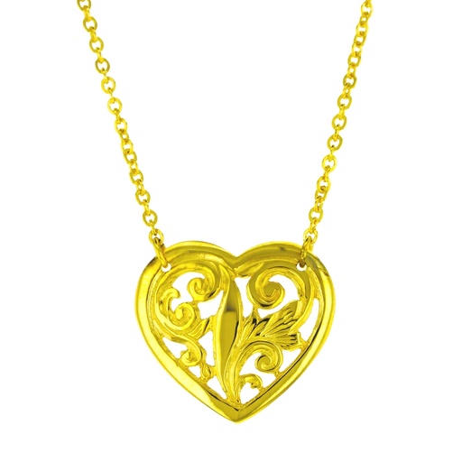 FILIGREE HEART ON FINE HAMMERED CABLE CHAIN