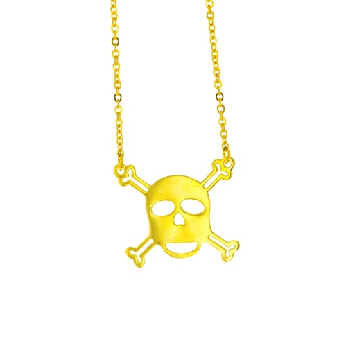 LARGE SKULL AND CROSSBONES ON FINE HAMMERED CABLE CHAIN