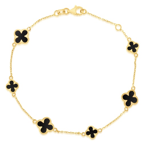 [BB187] 9Y ALTERNATING CHAIN WITH BLACK ONYX CLOVER BRACELET