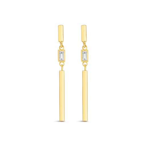 [EAR1083] ### 9Y STONE WITH VERTICAL PLAIN BARS DROP STUD - CZ